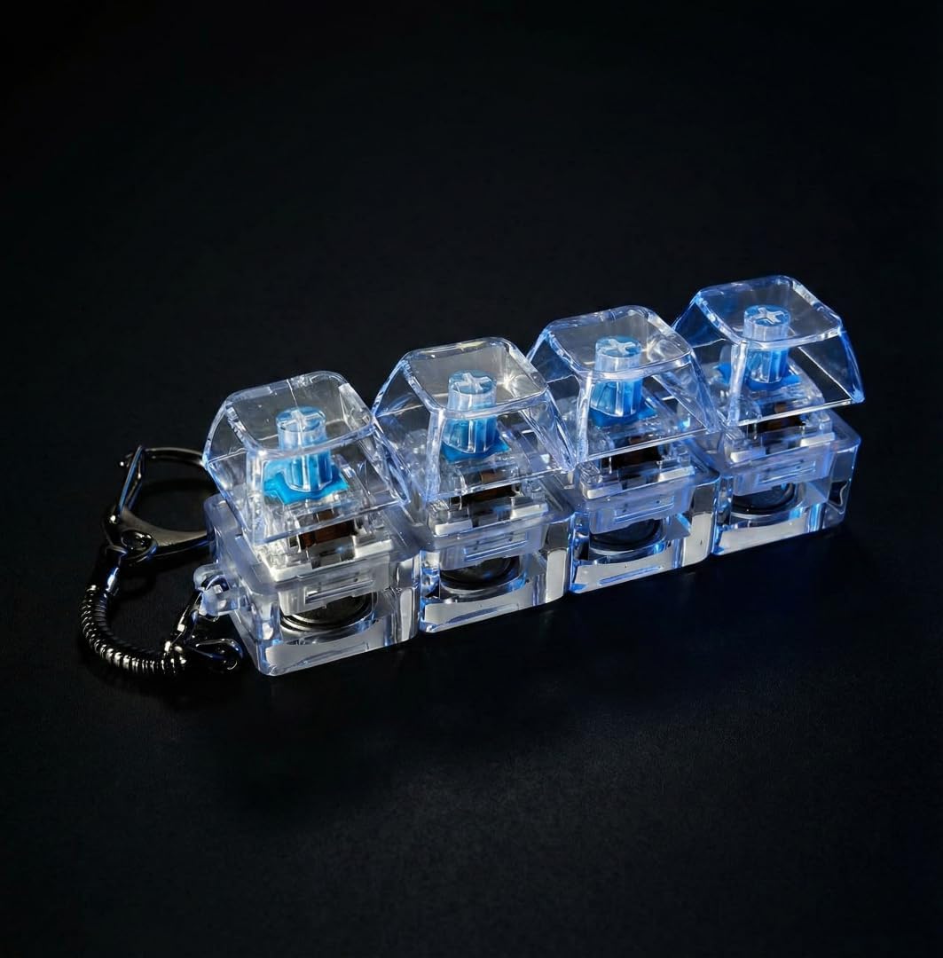 Mechanical Keyboard Switch Keychain – Transparent Blue (4-Switch Design)