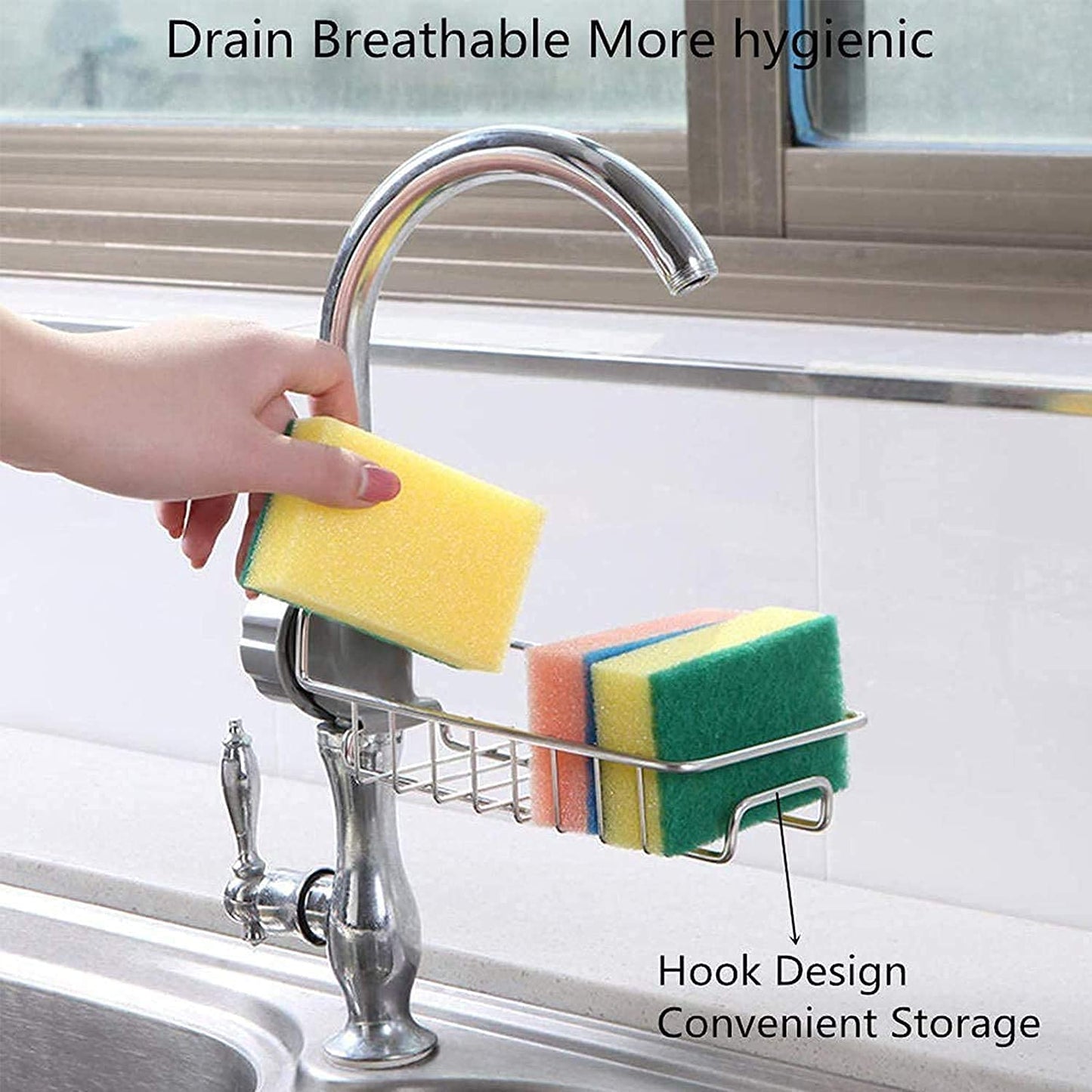 Kitchen Sink Organizer with Hidden Hook – Sponge & Dish Soap Holder