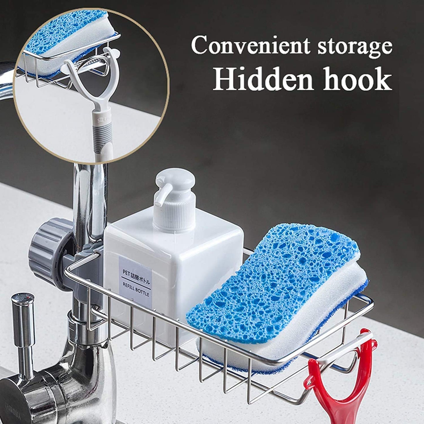 Kitchen Sink Organizer with Hidden Hook – Sponge & Dish Soap Holder