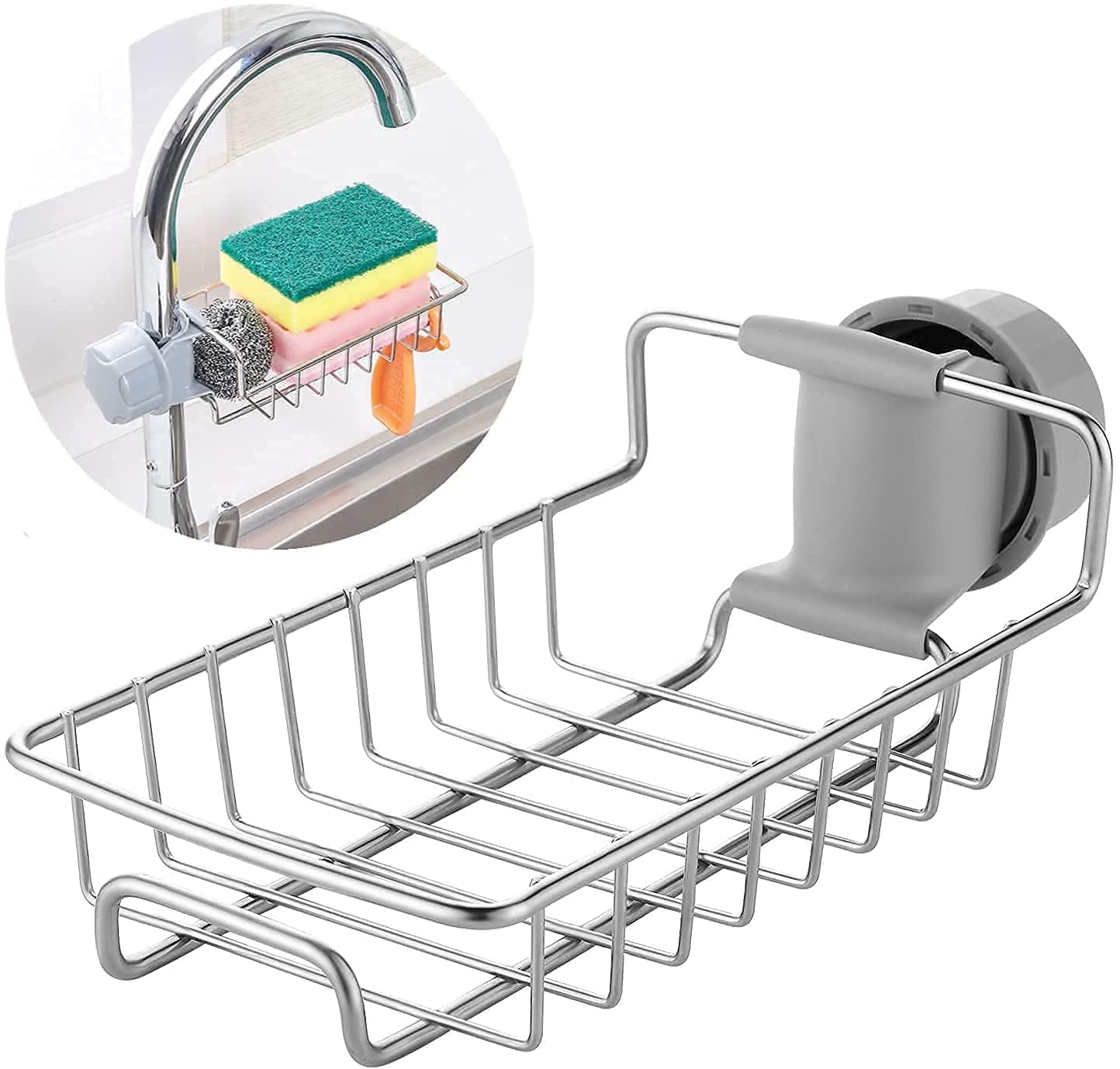 Kitchen Sink Organizer with Hidden Hook – Sponge & Dish Soap Holder