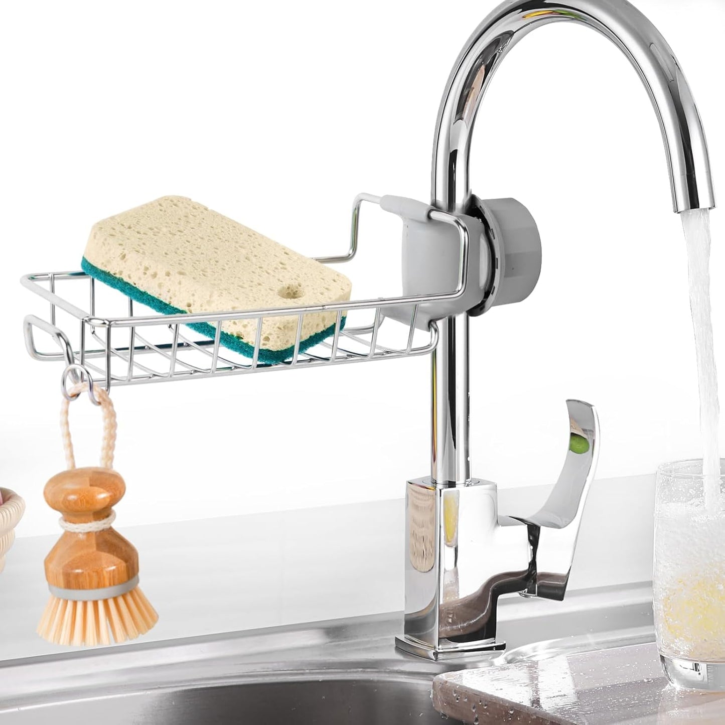Kitchen Sink Organizer with Hidden Hook – Sponge & Dish Soap Holder